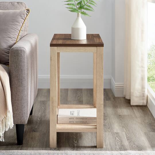Walker Edison Dark Walnut & White Oak Narrow A-Frame Side Table